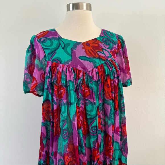 Vintage Midi Maxi Dress 100% Cotton Floral Sz S - Picture 7 of 10